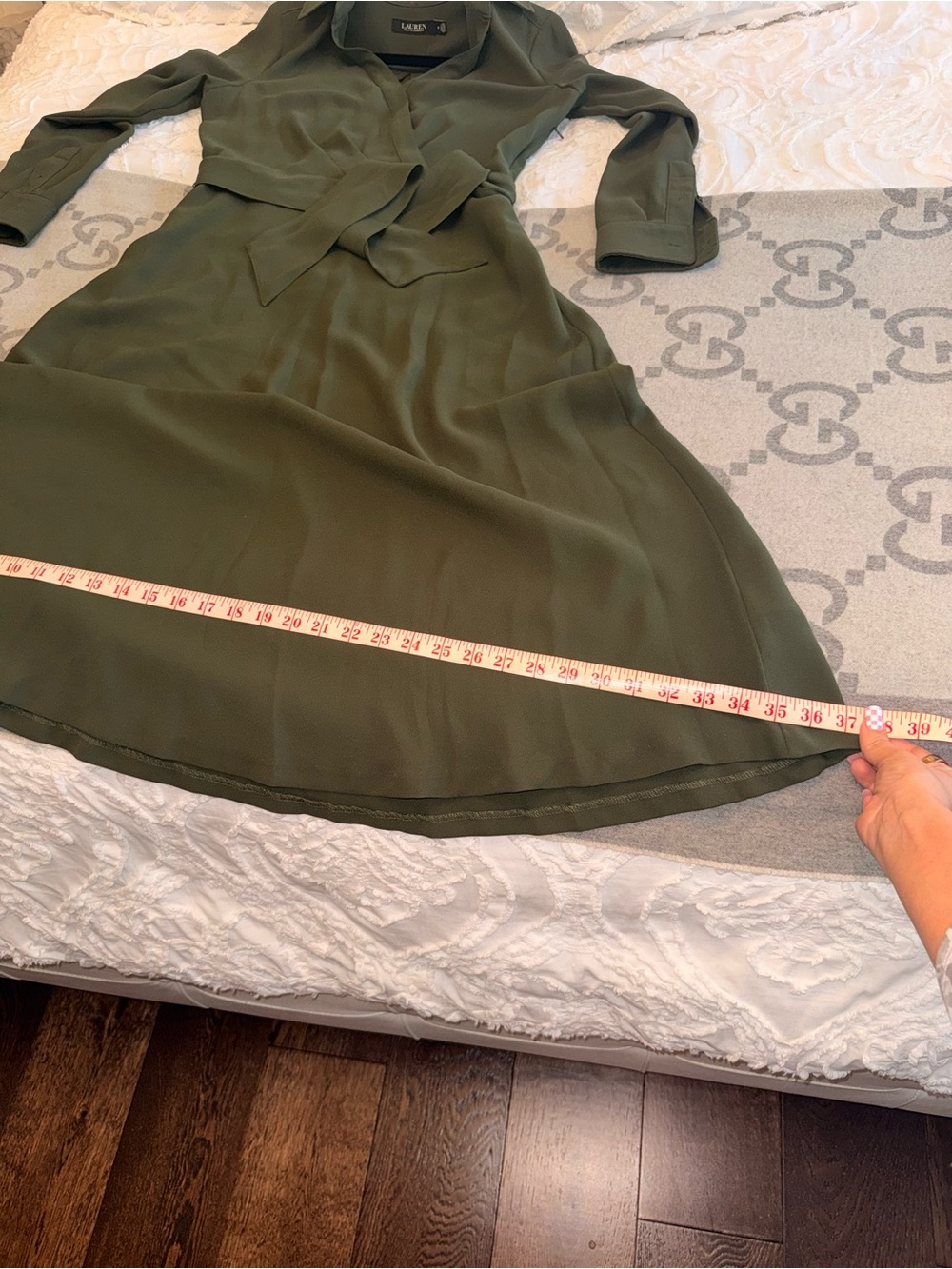 Lauren Ralph Lauren Surplice Georgette Olive Green Wrap Midi Dress - Elegant - Picture 10 of 14